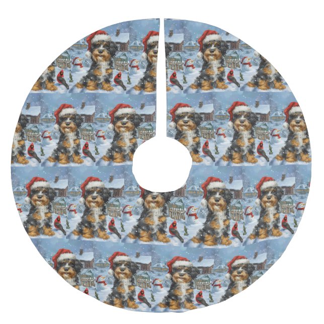 Bernedoodle Dog Winter Wunderland Weihnachten Polyester Weihnachtsbaumdecke (Vorderseite)