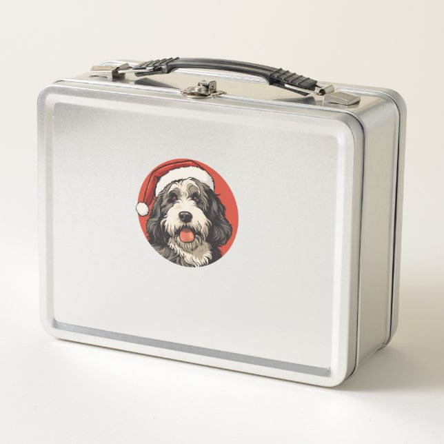 Bernedoodle Dog Xmas Doodle Doodle Niedliche Weihn Metall Brotdose (Vorderseite)