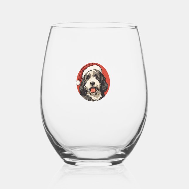 Bernedoodle Dog Xmas Doodle Doodle Niedliche Weihn Weinglas Ohne Stiel (Vorderseite)