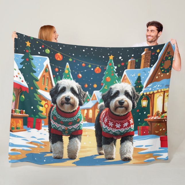Bernedoodle Dogs Christmas Snow Holiday Fleecedecke (Beispiel)
