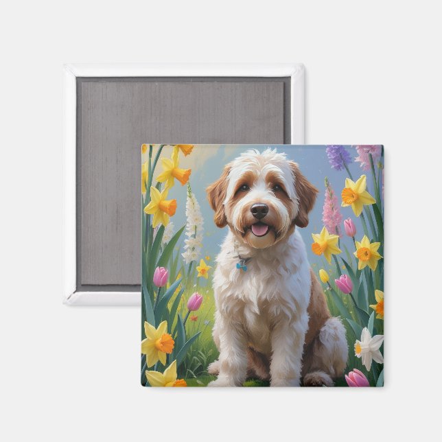 Bernedoodle Frühlingsblumen Malerei Magnet (Vorderseite/Rückseite)