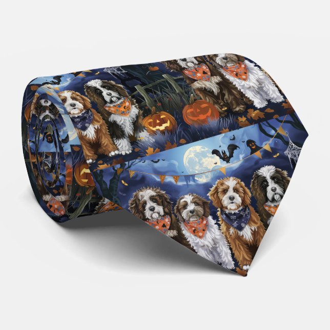Bernedoodle Halloween Spooky Krawatte (Gerollt)