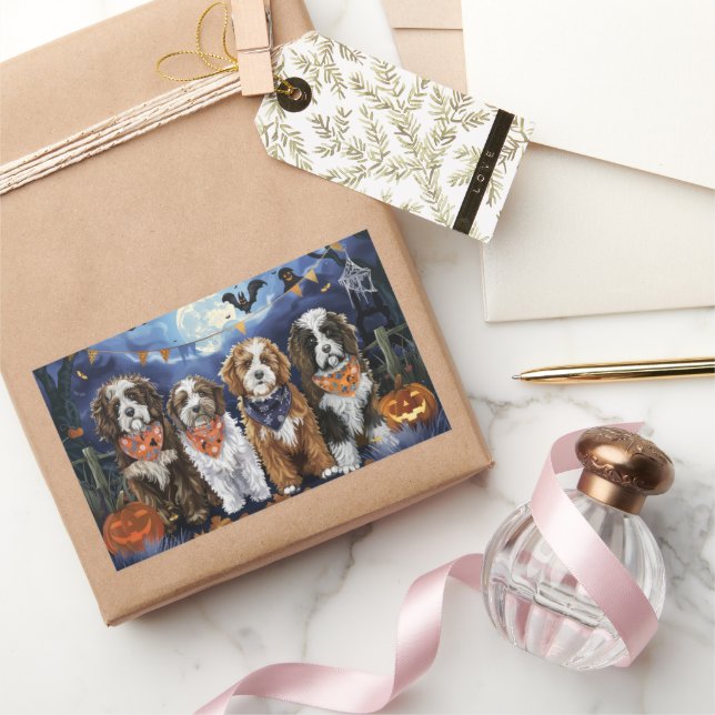 Bernedoodle Halloween Spooky Rechteckiger Aufkleber (Schenken)