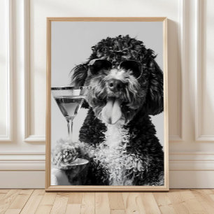 Bernedoodle hält Cocktail-Wandkunst, Schwarz und Poster