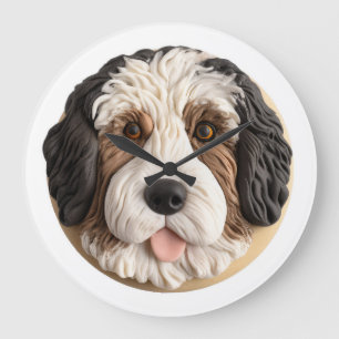 Bernedoodle Hund 3D Inspiriert Große Wanduhr