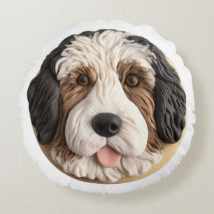 Bernedoodle Hund 3D Inspiriert Rundes Kissen