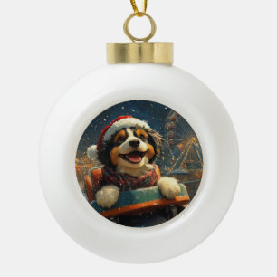 Bernedoodle Hund Achterbahn Weihnachten  Keramik Kugel-Ornament