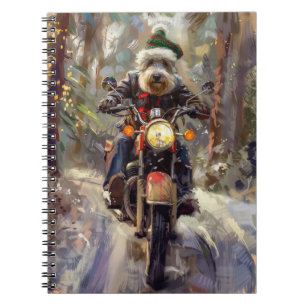 Bernedoodle Hund fährt Motorrad Weihnachten Notizblock