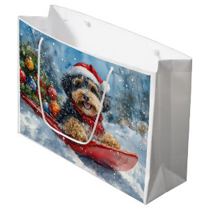 Bernedoodle Hund im Schlitten Lass es schneien Wei Große Geschenktüte