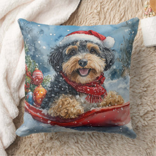 Bernedoodle Hund im Schlitten Lass es schneien Wei Kissen