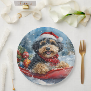 Bernedoodle Hund im Schlitten Lass es schneien Wei Pappteller
