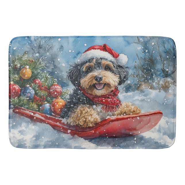 Bernedoodle Hund in Sledge Let it Schnee Weihnacht Badematte (Vorderseite)