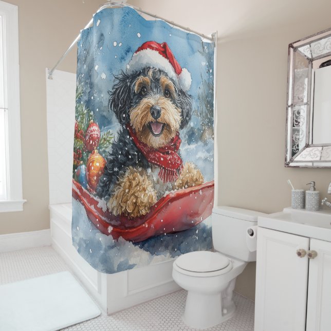 Bernedoodle Hund in Sledge Let it Schnee Weihnacht Duschvorhang (Beispiel)