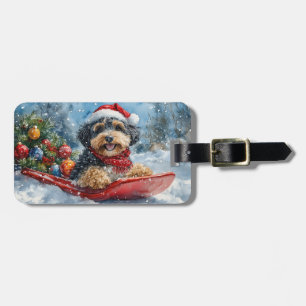 Bernedoodle Hund in Sledge Let it Schnee Weihnacht Gepäckanhänger