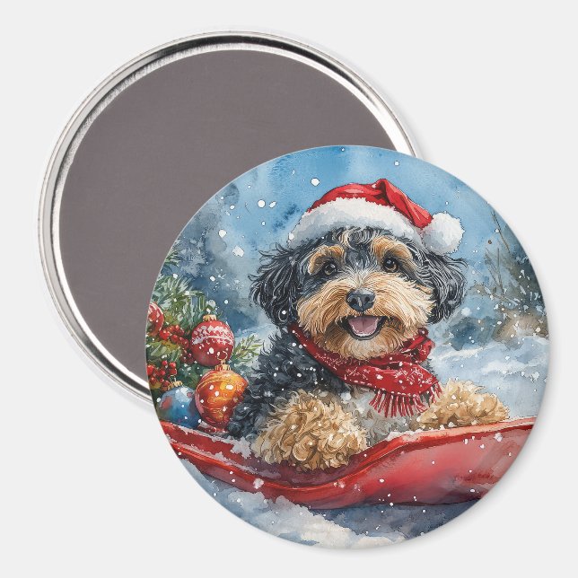 Bernedoodle Hund in Sledge Let it Schnee Weihnacht Magnet (Vorderseite/Rückseite)