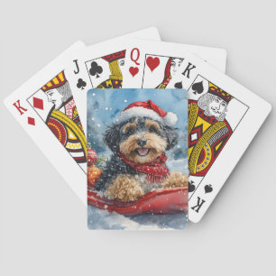 Bernedoodle Hund in Sledge Let it Schnee Weihnacht Spielkarten