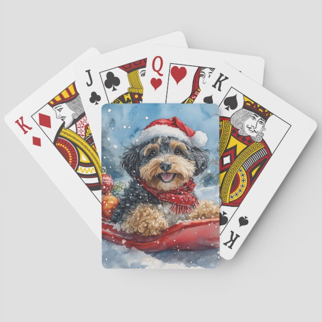 Bernedoodle Hund in Sledge Let it Schnee Weihnacht Spielkarten (Rückseite)