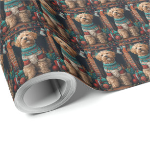 Bernedoodle Hund mit Weihnachtsgeschenken Kamin Geschenkpapier