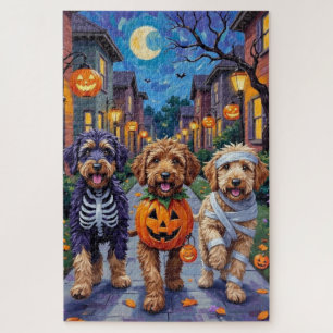 Bernedoodle Hunde Trick-or-Treating in Halloween C