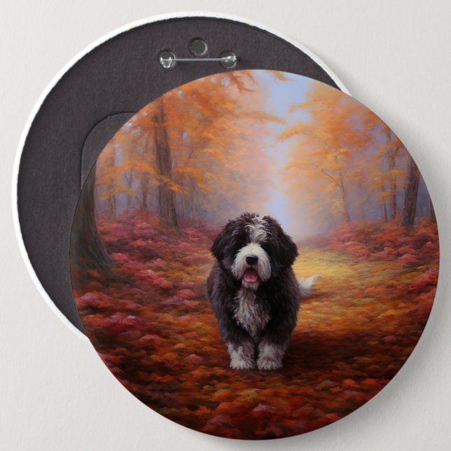 Bernedoodle im Herbst Leaves Fall Inspiriert Button (Vorne & Hinten)
