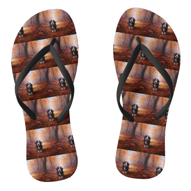 Bernedoodle im Herbst Leaves Fall Inspiriert Flip Flops (Fußbett)