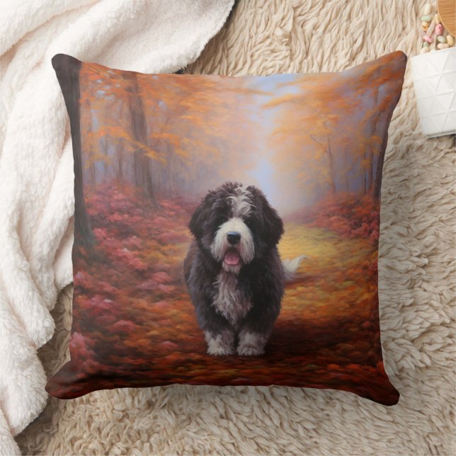 Bernedoodle im Herbst Leaves Fall Inspiriert Kissen (Decke)