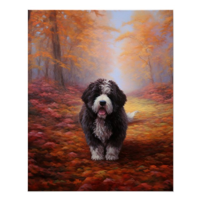 Bernedoodle im Herbst Leaves Fall Inspiriert Poster (Vorderseite)