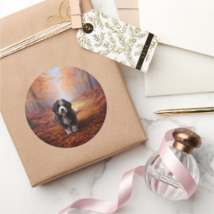 Bernedoodle im Herbst Leaves Fall Inspiriert Runder Aufkleber