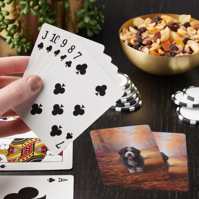 Bernedoodle im Herbst Leaves Fall Inspiriert Spielkarten (In Situ)