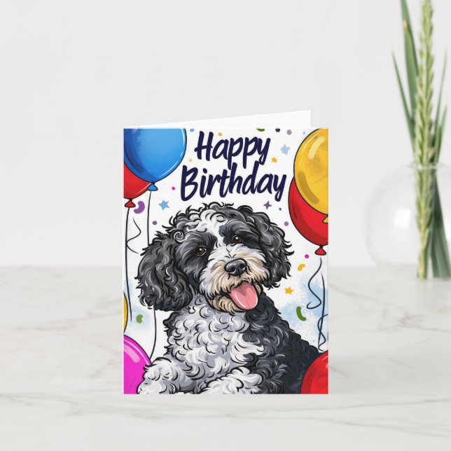 Bernedoodle mit Balloons Karte (Vorderseite)