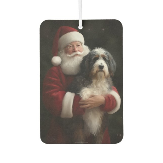 Bernedoodle mit dem Weihnachtsmann Weihnachten Autolufterfrischer (Vorderseite)