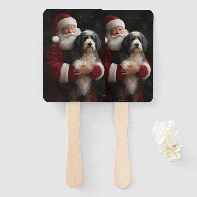 Bernedoodle mit dem Weihnachtsmann Weihnachten Fächer (Vorne und Hinten)