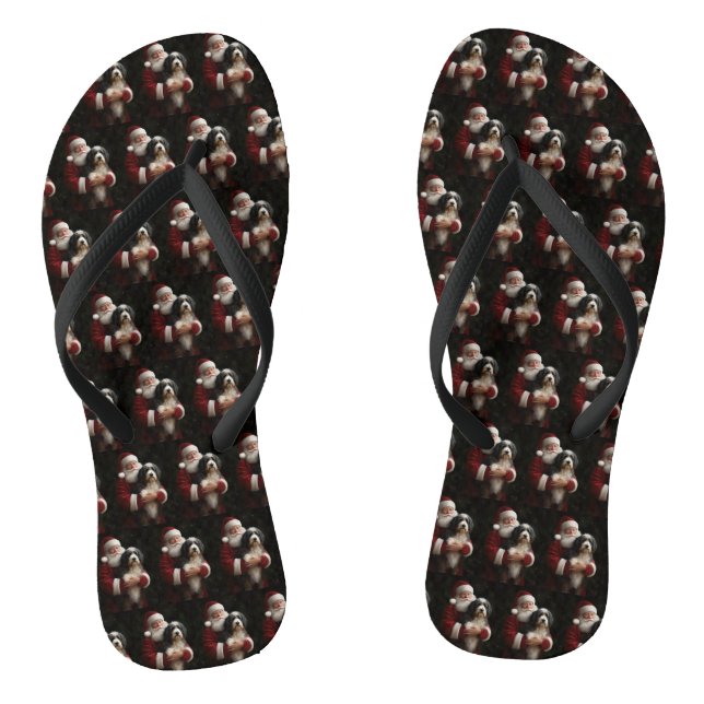Bernedoodle mit dem Weihnachtsmann Weihnachten Flip Flops (Fußbett)