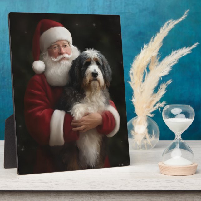 Bernedoodle mit dem Weihnachtsmann Weihnachten Fotoplatte (Seite)