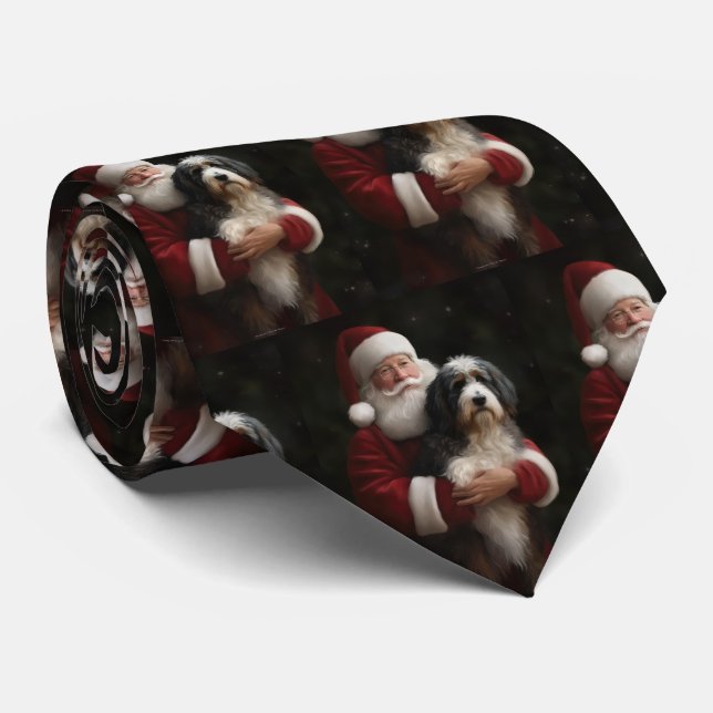 Bernedoodle mit dem Weihnachtsmann Weihnachten Krawatte (Gerollt)