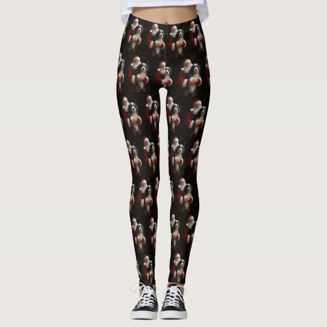 Bernedoodle mit dem Weihnachtsmann Weihnachten Leggings (Vorderseite)