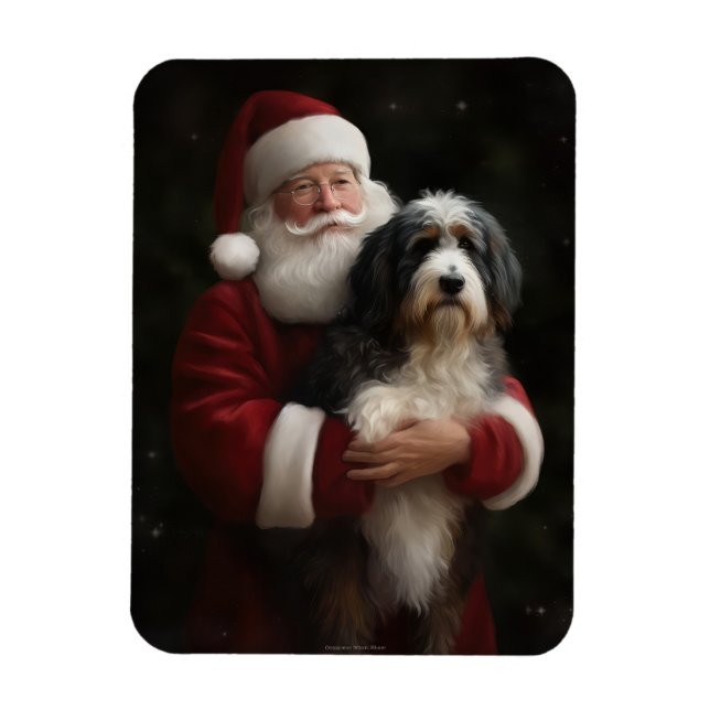 Bernedoodle mit dem Weihnachtsmann Weihnachten Magnet (Vertikal)