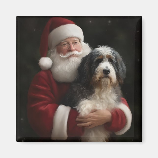 Bernedoodle mit dem Weihnachtsmann Weihnachten Magnet (Vorne)