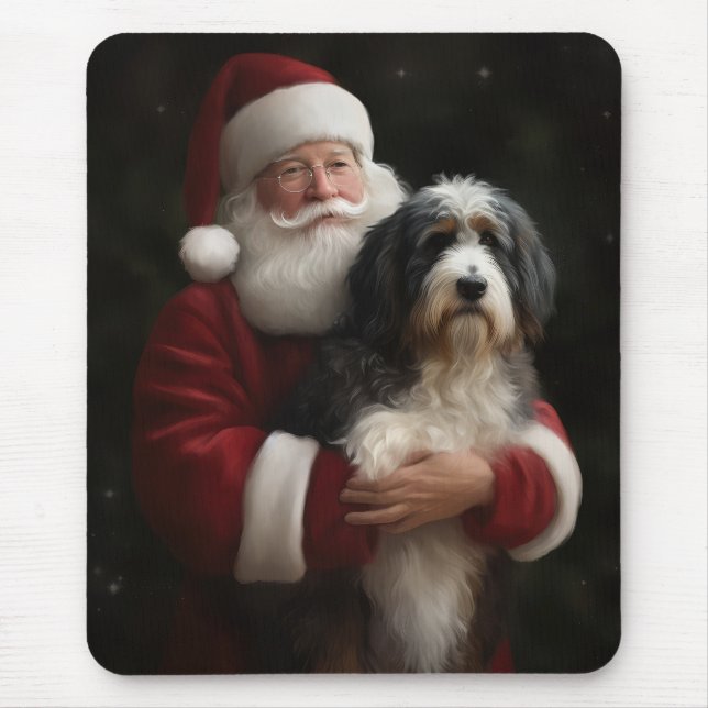 Bernedoodle mit dem Weihnachtsmann Weihnachten Mousepad (Vorne)