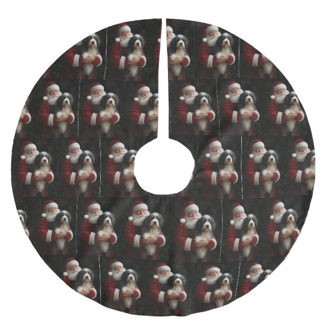 Bernedoodle mit dem Weihnachtsmann Weihnachten Polyester Weihnachtsbaumdecke (Vorderseite)