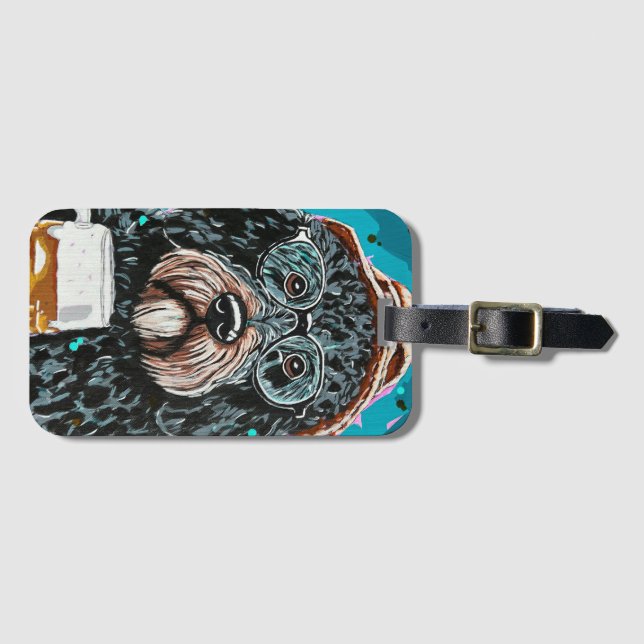 Bernedoodle mit einer Tasse Gepäckanhänger (Vorderseite (Horizontal))