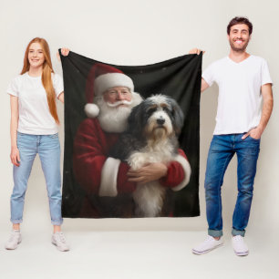 Bernedoodle mit Santa Claus Festliches Weihnachten Fleecedecke