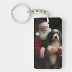 Bernedoodle mit Santa Claus Festliches Weihnachten Schlüsselanhänger