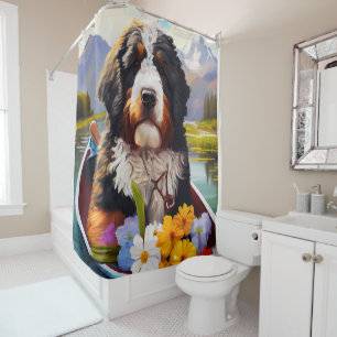 Bernedoodle on a Paddle: Ein Landschaftliches Aben Duschvorhang