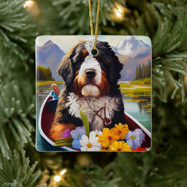Bernedoodle on a Paddle: Ein Landschaftliches Aben Keramikornament (Baum)