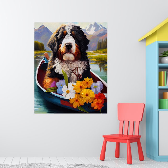 Bernedoodle on a Paddle: Ein Landschaftliches Aben Poster (Kinderzimmer 1)