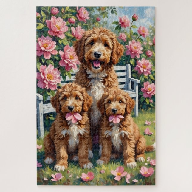 Bernedoodle Pfingstrosengarten Kunst (Vertikal)