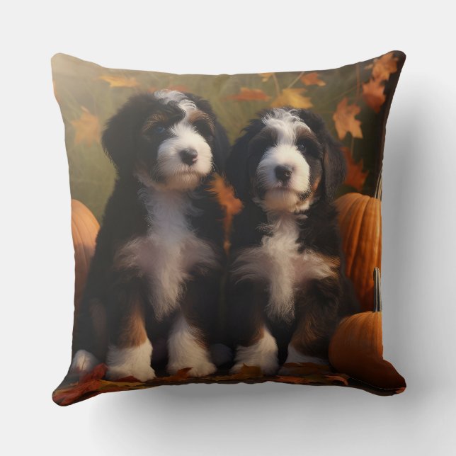 Bernedoodle Puppy Autumn Delight Pumpen Kissen (Rückseite)