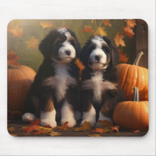 Bernedoodle Puppy Autumn Delight Pumpen Mousepad