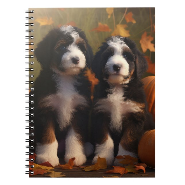 Bernedoodle Puppy Autumn Delight Pumpen Notizblock (Vorderseite)